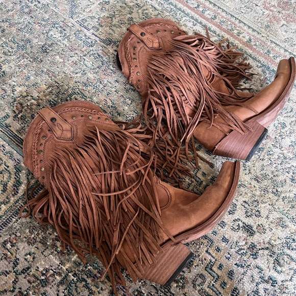 Liberty Black Vegas Fringe Cowboy Boots Brown Western Rodeo Yellowstone Womens - Picture 5 of 12